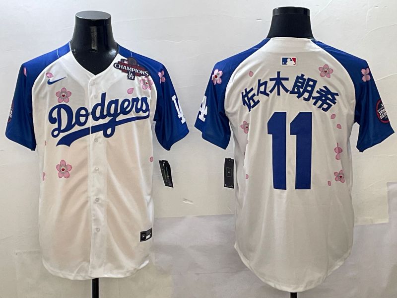 Men Los Angeles Dodgers #11 R.Sasaki White Blue Sakura Edition 2025 Nike MLB Jersey style 5